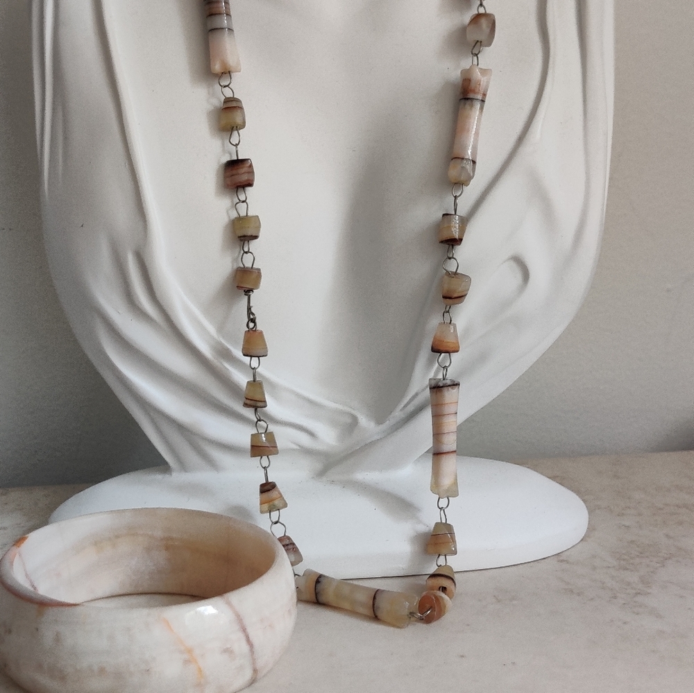 Genuine Banded Agate Necklace and Bangle Bracelet